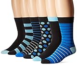 Ben Sherman Men's 6 Pack Nigel Crew Socks, Black/Blue, Sock Size: 10-13/Shoe Size:9-11 (Pack of 6)