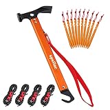 Spofine Camping Accessories Kit, Tent Stakes Mallet Hammer, Tent Pegs, Nylon Guyline Rope 4x13ft, Aluminum Cord Adjuster, Tent Accessories for Camping, Hiking, Backpacking