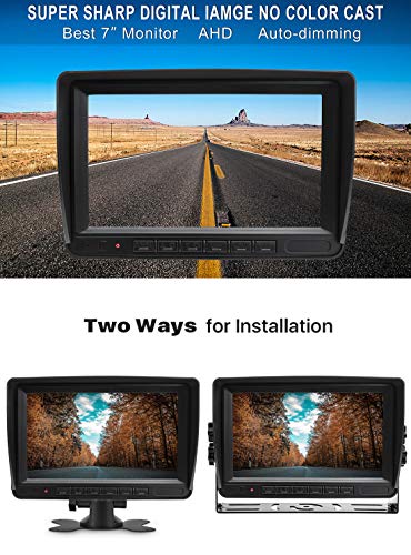Wired AHD Backup Camera Monitor Kit for Truck/Semi-Trailer/Box Truck/RV/Camper/Bus/Van/Farm Mach/Motorhome/5th Wheel, HD 7Inch Digital TFT Monitor + 960P Mini Camera, Powered by Cigarette Lighter
