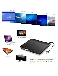 Unidad de CD externa ACETEND USB 3.0 portátil CD DVD + -RW Drive Slim DVD CD ROM Regrabadora grabadora, transferencia de datos de alta velocidad para ordenador portátil PC escritorio