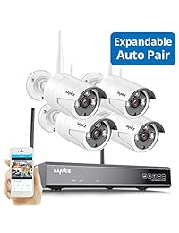 SANNCE Sistema de cámara de seguridad inalámbrica de 4 canales HD, 1080P de vigilancia, WIFI NVR y cuatro cámaras IP de 1 MP para interiores y exteriores, visión nocturna de 66 pies, sin disco duro
