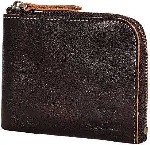 YBONNE Small Corner Zipper Wallet for Men and Women, Handmade with Italian Vegetable Tanned Leather