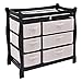 Costzon Baby Changing Table, Infant Diaper Changing Table Organization, Newborn Nursery Station with Pad, Sleigh Style Nursery Dresser Changing Table with Hamper/ 6 Baskets (Black)
