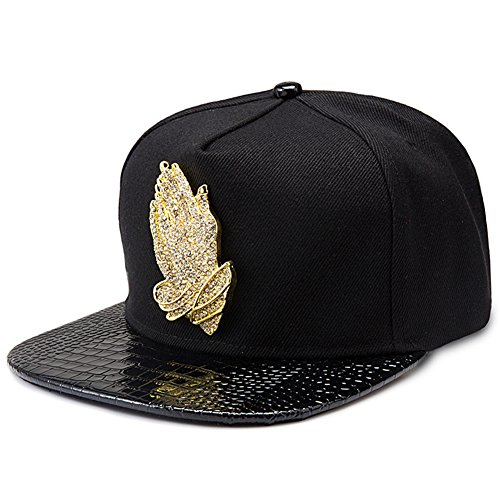 MCSAYS Fashion Hip Hop Style Crystal CZ Iced Out Praying Hnads Jesus Pendant Adjustable Snapback Cotton Baseball Cap/Hats Sports Hat, Black