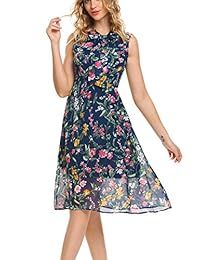 DREZZED - Vestido de gasa con estampado floral sin mangas con lazo