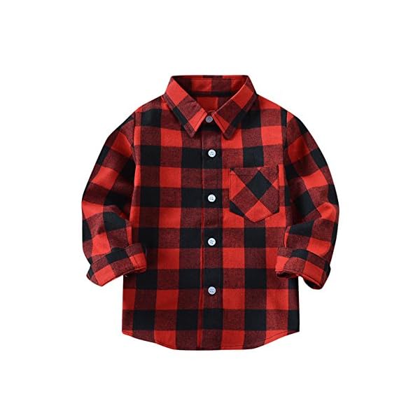 Kehen Kids Little Boys Girls Long Sleeve Button Down Plaid Flannel Shirt Blouse Tops with Pocket - Image 7