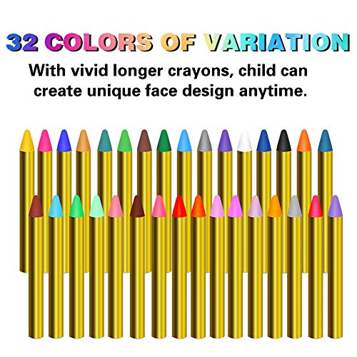 ThinkMax Face Paint Crayons for Kids, 32 Colors Body & Face Painting Kit, Safe for Sensitive Skin, Great for Halloween, Birthday, School Party