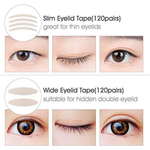 480pcs Breathable Double Eyelid Tape Stickers, one side sticky Fiber eyelid paste stickers, instant eye lift without surgery, Perfect for Hooded, Droopy, Uneven, small, or Mono-eyelids (wide+slim)