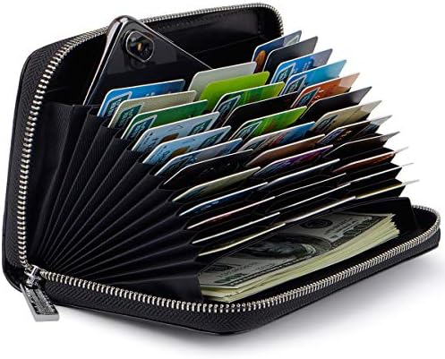 Credit Card Wallet Soft Leather RFID Blocking Card holder Case Zipper Purse Handbag for Women or Men
