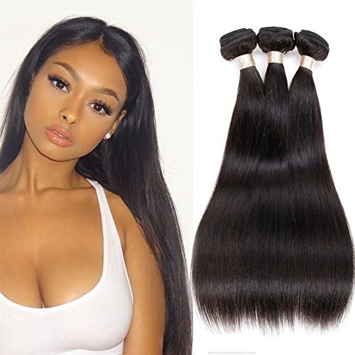 Darlingbaby Hair Brazilian Virgin Hair 3 Bundles Straight Human Hair Weaves Natural Black Brazilian Straight Hair Bundles Extension 100g/pc (12"14"16")
