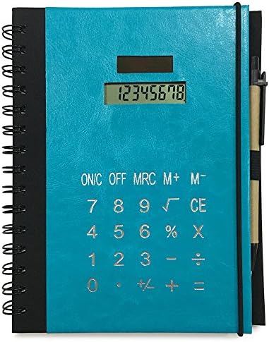 KHHK Back to School Multifunctional PU Leather Business Spiral Notebook A5 Memo Diary Book With Calculator, Card Slot, Sticky Memo Notes and Ballpoint Pen 8"(8 x 6.8 Inchs) Personal Organizer(A5-blue)