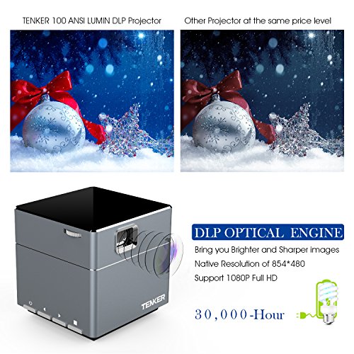 TENKER-S6-Mini-Cube-DLP-Projector-with-Wi-Fi-Portable-LED-Pocket-Pico-Projectors-for-Outdoor-Indoor-Movies-Includes-Mini-Tripod-30000-Hour-Leds-Supports-Android-and-iOS-Devices
