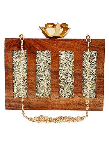 Anekaant Timber Sequins Wooden Party Clutch Bag
