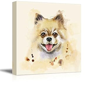 Square Dog Series Canvas Wall Art - Watercolor Style Cute Dog - Giclee Print Gallery Wrap Modern Home Art Ready to Hang - 12x12 inches