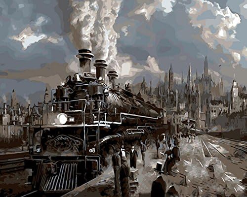 Fengtuo DIY Oil Painting Paint by Number Kit Canvas Painting Hand Colouring Decorative Picture for Train Design 16"X 20"- Framed