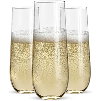36 Stemless Plastic Champagne Flutes - 9 Oz Plastic Champagne Glasses | Clear Plastic Unbreakable Toasting Glasses |Shatterproof | Disposable | Reusable Perfect For Wedding Or Party