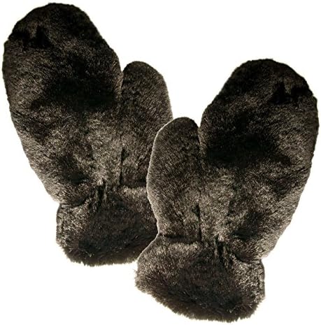 MinkgLove Full Fur Massage Glove, Rex Rabbit, Covered Inside and Outside, Velvety Soft Plush Feel, Black, Hand Tailored, Unisex, One Size - Four Sided All Fur