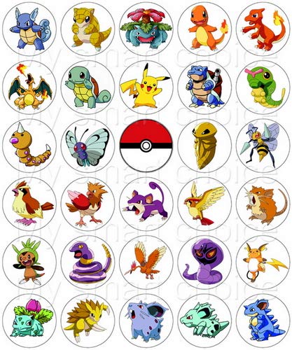30 x Edible Cupcake Toppers â€“ Pokemon Fun Party Collection of Edible Cake Decorations | Uncut Edible Prints on Wafer Sheet