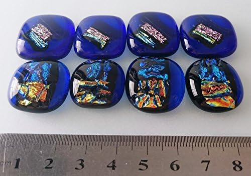 Lot Of 8pcs gorgeous SQUARE DICHROIC earrings FUSED GLASS CABOCHON,Rounded edges.