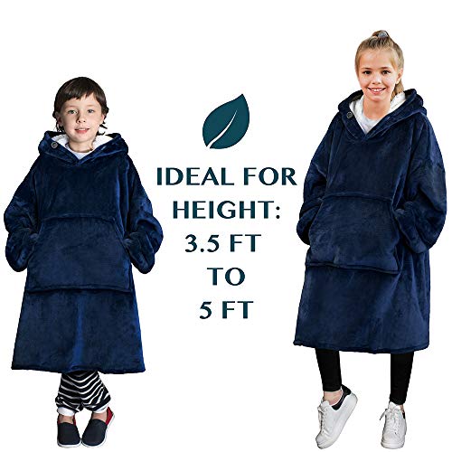 PAVILIA Blanket Sweatshirt with Sherpa Lining for Kids, Children Super Soft, Warm, Reversible
