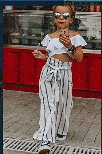 Kids Baby Girls Outfits Floral Ruffle Off Shoulder Crop Tops + Bowknot Denim Shorts Skirt Set Toddler Summer Clothes (Black Striped, 2-3 Years)