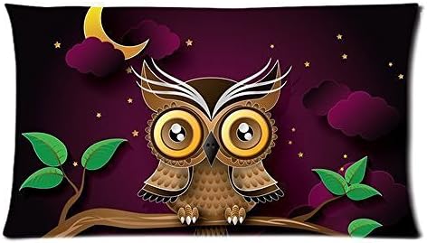 Cartoon Cute Owl on Branch New Moon Night Star Custom King Size Bed Pillowcase DIY Pillowslips Roomy in Size 20 x 36 Inch