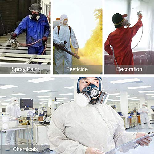 Organic Vapor Full Face Respirator Safety Mask, IVSUN Double Activated Carbon Respirator Paint Respirator Gas Chemical Dustproof Mask (Respirator +1 Pair LDY3 Cartridges)