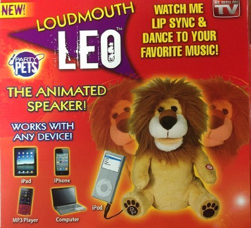 Loudmouth Leo the Lion Animated Speaker Lip Syncs & Dances, Plugs into any 3.5mm Device - For Phone Calls / Works With All iPhones / iPhone 5c And 5s / All iPad's / iPad Air And iPad Mini / iTouch and iPod / Nexus / Samsung Galaxy Note And Tab / Samsung Galaxy S5 S4 S3 S2 / All Phones, Computers, and MP3 Players