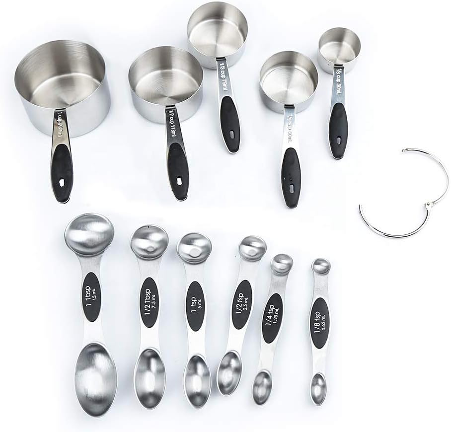 Tauner Stainless Steel Measuring Cups and Spoons Set of 11, 5 Cup and 6 Double-sided Measuring Spoon for Baking and Cooking Measuring Dry Powder and Liquid Ingredients