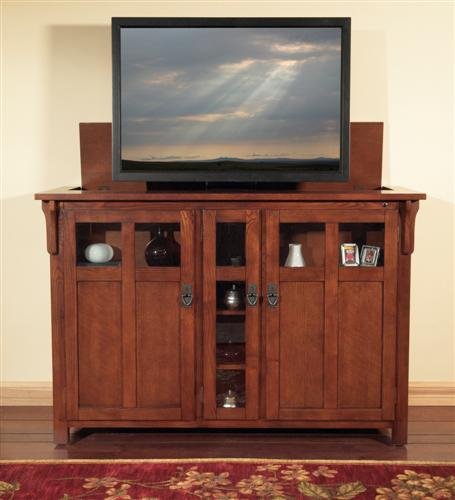 Touchstone – Bungalow TV Lift Cabinet – Fits Displays Up to 60″ – Oak Wood Mission Chestnut Finish