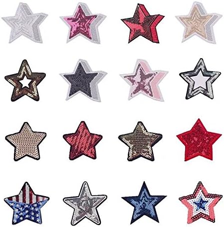 16 Pcs Twinkle Stars Bling Glitter Embroidered Iron-on Patch or Sew-on patch Motif Applique for Jeans clothing