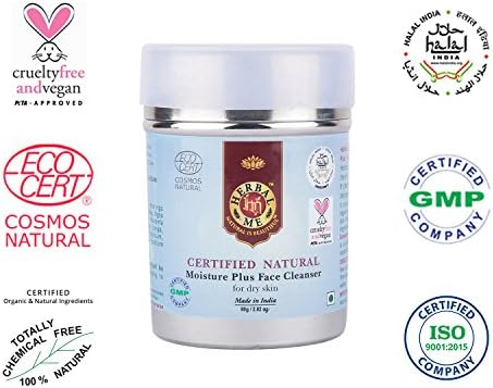 Herbal Me: MORINGA (Miracle Herb) enriched Moisture Plus Face Wash, 80g, Certified Natural by Ecocert (France), in unique SS jar