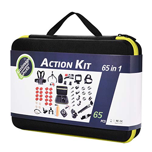 Accessory Kit（65 in 1） for Gopro Hero 7 6 5 4 3+ 3 2 1 Hero Session 5 Black Akaso Ek7000 Apeman Sj4000 5000 6000 Dbpower AKASO VictSing Wimius Rollei Qumox Lightdow Campark Sony Sport DV with Case