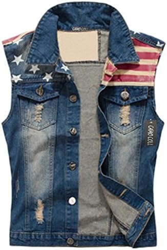 Camo Coll Men's Sleeveless Lapel Denim Vest Jacket