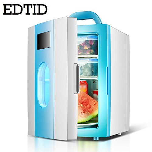 Click Here to See More Images EDTID MINI Car Fridge Portable Auto household Refrigerator Travel Cooler Ice Box Electric Food Freezer Warmer Office 10L (White and Blue, 220V)