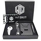 Carbon Fiber Wallet Money Clip by Widely Quality - RFID Blocking - Complete Gift Set Including Key Holder Organizer - Minimalist - Card Holder with Smart Keychain - Slim and Compact - Lightweight