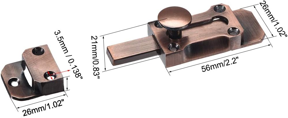 sourcing map Barrel Slide Door Bolts - 3-inch Antique Zinc Alloy Security Latch Lock (Red Bronze) - Image 3