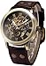 New Brand Mall Mens Steampunk Skeleton Case Automatic Mechanical Brown Brown Leather Sport Wrist Watch