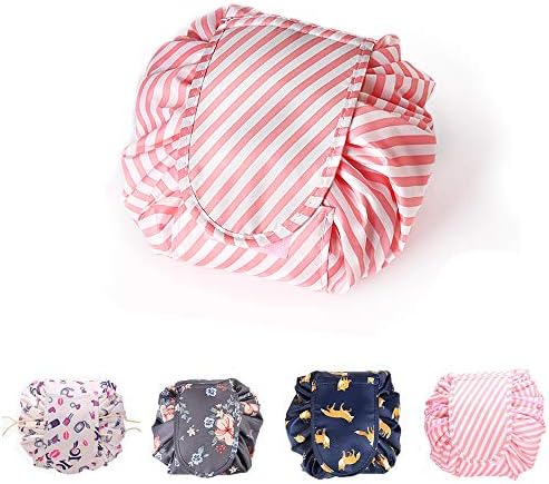 Lazy Make Up Makeup Bag, Portable Travel Large Drawstring Bag Storage Cosmetic Bags for Women Bags Organizer(Pink Strip