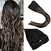 Sunny Hair Balayage Clip in Extensions Natural Black Mixed Medium Brown Highlights Clip in Human Hair Extensions Highlighted Clip on Extensions Real Hair 14inch 100g 7pcs