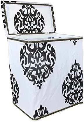 SkyMoving Elegant FLower Print Laundry Hamper Storage Basket with Lid Cover and Removable Liners | Linen | Easily Transport Laundry (Black/White)