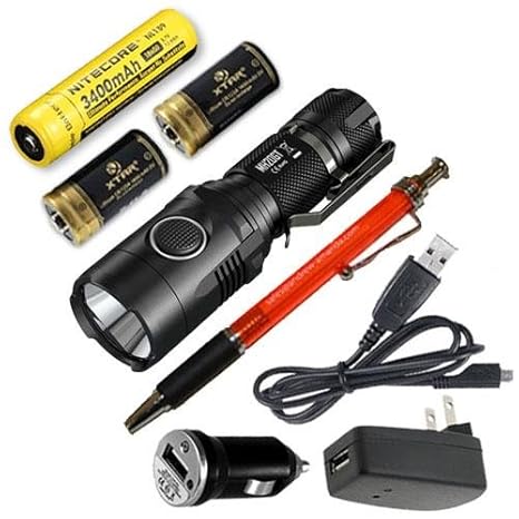 Nitecore MH20GT Wiederaufladbare Taschenlampe, 1000 lm mit NL189 Akku, USB-Adapter, 2 CR123A Batterien + Andrew & Amanda Stif