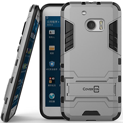 HTC 10 Case, CoverON [Shadow Armor Series] Hard Slim Hybrid Kickstand Phone Cover Case for HTC 10 - Silver