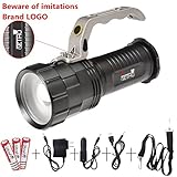 Lethu Rechargeable LED Searchlight Tactical Flashlight CREE XM-L2 T6 Spotlight 2800 Lumens Waterproof Handheld Floodlight For Camping, Hiking ，Rechargeable 18650 Battery Powered ( included)