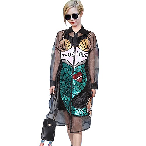 Pinda summer holographic sequin mermaid sheer long shirt dress (o…
