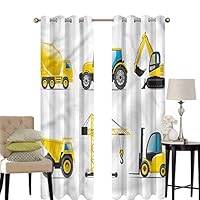 hengshu Boys Room Black Out Window Curtain 2 Panel Truck Crane Digger Mixer Living Room Curtains for Bedroom W62 x L84 Inch