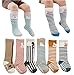 6 pairs non skid toddler socks baby boy girl socks with grid cotton knee high sock (S (0-2 Years))