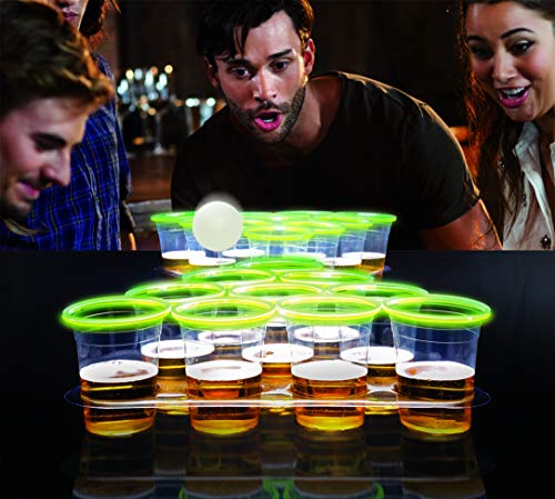 Light Up Beer Pong Set – Glowstick Glow in Dark 24 Cups and 4 Balls and 2 Trays – Drinking Fun Adult Game Novelty - Thumbnail 2
