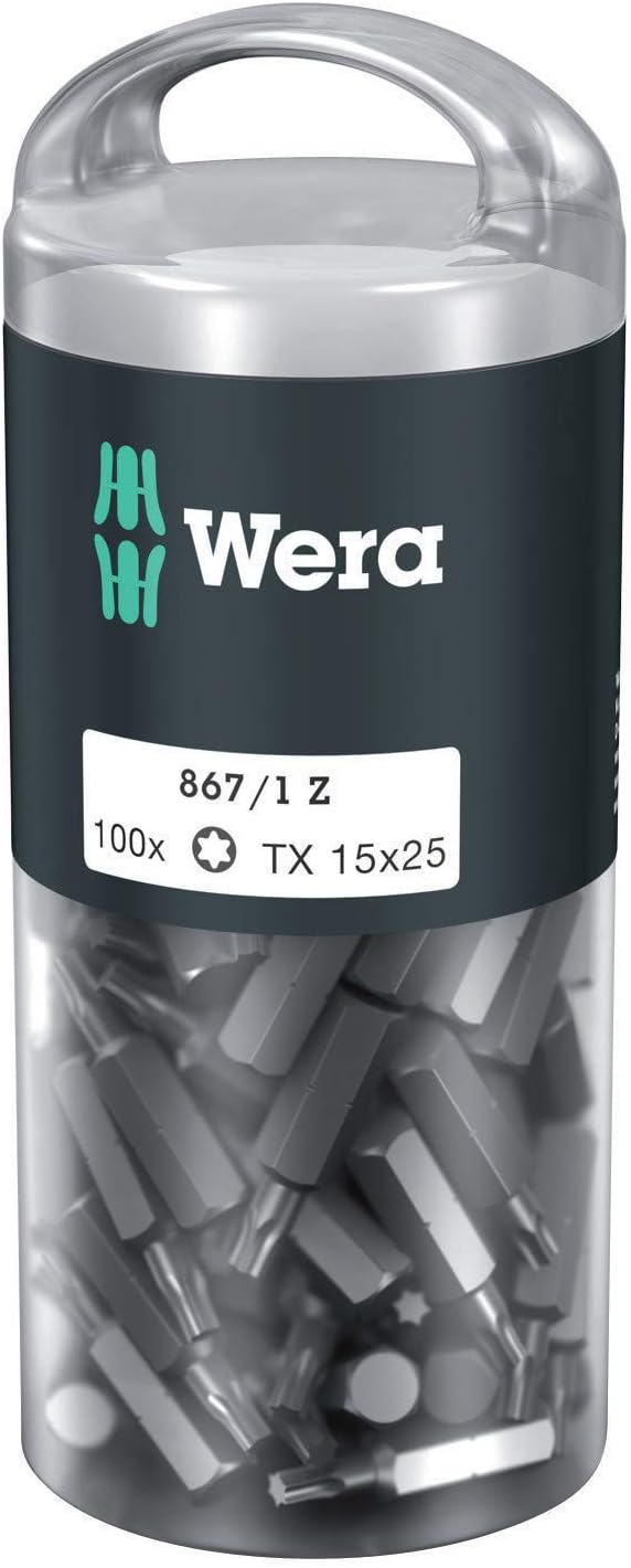 Peachy Antics WERA 05072447001 TX15 x 25 mm 867/1 DIY Bit for Socket Screws - Silver (100-Piece), T15