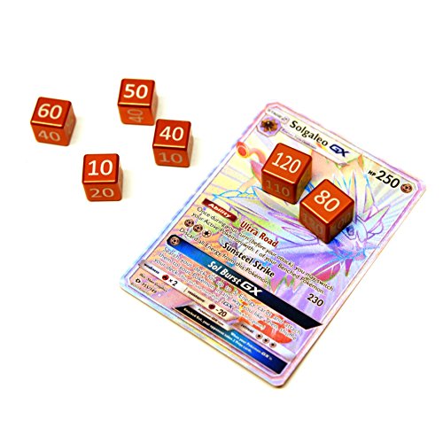 CNC Machined Aluminum Pokemon TCG Damage Counter Dice (6 pcs) Fighting Orange Color For Pokemon TCG, Burning Shadows, Guardians Rising, Sun and Moon